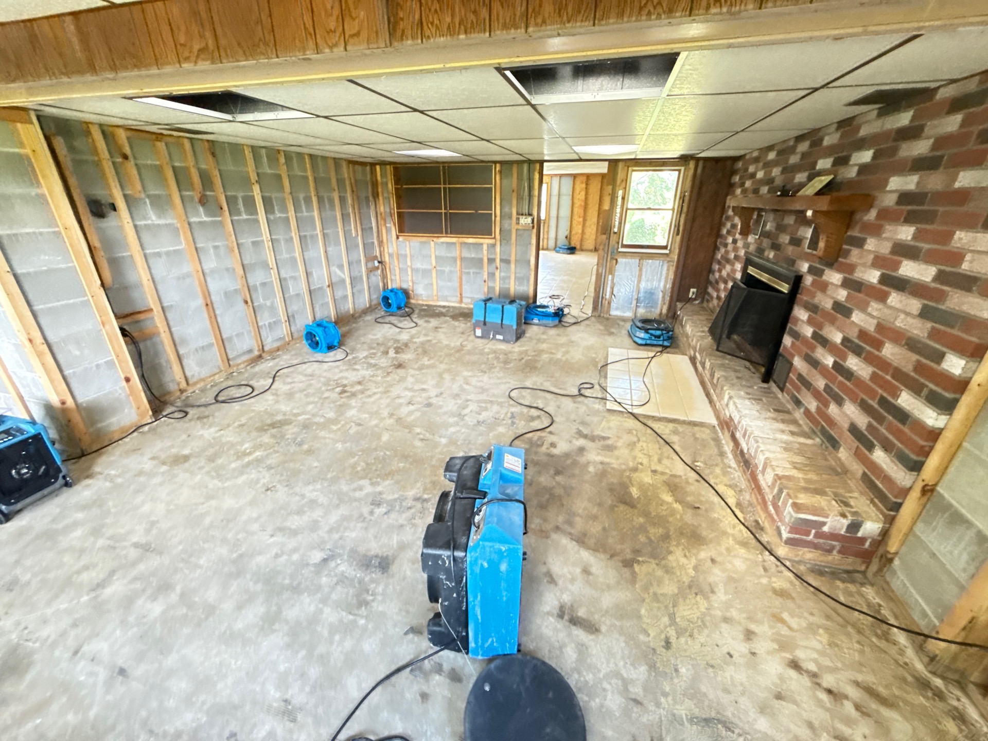 Commercial drying equipment running in a Memphis basement after water damage