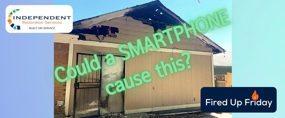 A fire damaged home is pictured with text that asks if a smartphone caused the fire?